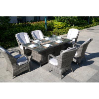 Lark Manor Rectangular 5 - Person 70.87'' Long Aluminum Fire Pit Table Dining Set with Cushions