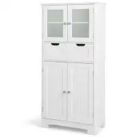 Red Barrel Studio Latitude Run® Bathroom Floor Storage Cabinet Kitchen Cupboard With 2 Drawers & Glass Doors White