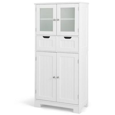 Red Barrel Studio Latitude Run® Bathroom Floor Storage Cabinet Kitchen Cupboard With 2 Drawers & Glass Doors White in Hutches & Display Cabinets in Québec