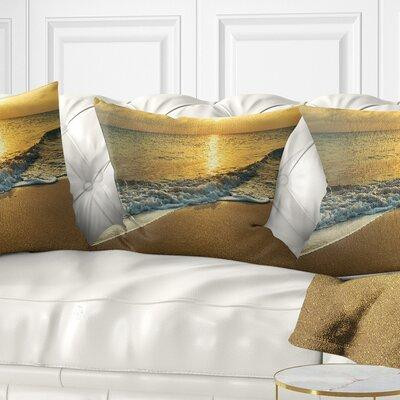 East Urban Home Beach Waves Under Yellow Sunset Modern Pillow in Bedding