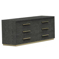 Everly Quinn Zara 68 Inch Wide Dresser, 6 Drawers, Solid Grey Wood, Plinth Base