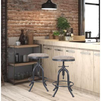 Williston Forge Set Of 2,20.5-24.4 Inch Counter Height Stools,Backless Adjustable Bar Stools Black Metal Round PU Leathe