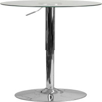 Anadea 23.5'' Round Glass Cocktail Table with Adjustable Height Frame, Adjustable Glass Bar Height Table