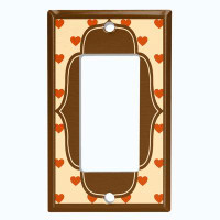 WorldAcc Metal Light Switch Plate Outlet Cover (Cream Hearts Brown Frame Wall Paper Frame - Single Toggle)