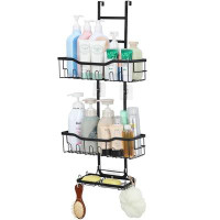 Rebrilliant 3 Tier Over The Door Hanging Shower Caddy With Soap Holder And Hooks, Black