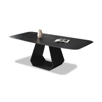 Brayden Studio 62.99"Black Sintered Stone + Steel Rectangular Dining Table