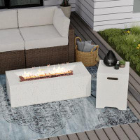 Orren Ellis Orren Ellis Rectangle Concrete Propane Outdoor Fire Pit Table With Tank Cover
