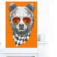 Made in Canada - Design Art 'Funny Bear with Sunglasses' 3 Piece Graphic Art on Wrapped Canvas Set