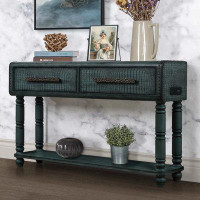 Alcott Hill Imitation Crocodile Skin Apperance Retro Wooden Sofa Console Table With 2 Power Outlets And 2 USB Ports