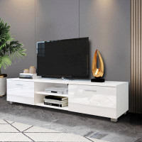 Ebern Designs TV Stand for 70 Inch TV, Media Console Entertainment Centre, 2 Storage Cabinet with Open Shelves