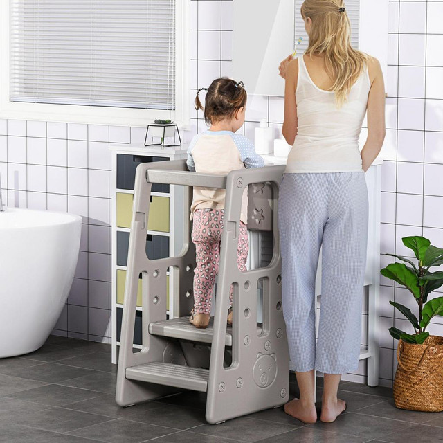 TODDLER KITCHEN HELPER 2 STEP STOOL WITH ADJUSTABLE HEIGHT PLATFORM AND SAFETY RAIL in Toys & Games - Image 4