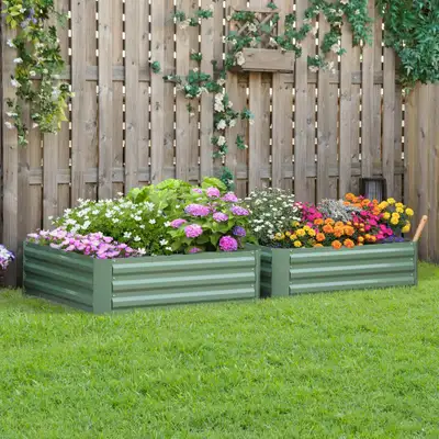 Garden Bed Set 39.4" x 39.4" x 11.8" Green