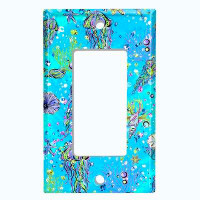 WorldAcc Metal Light Switch Plate Outlet Cover (Jelly Fish Teal Coral Reef - Single Rocker)