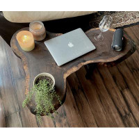 Steel Oak Beautifully Patterned And Uniquely Shaped Live Edge Walnut Wafer Cross Cut Wood Coffee Table