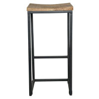 Lux Comfort 24x 15 x 15_24" Wood Brown And Black Iron Backless Counter Height Bar Chair With Footrest