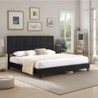 Latitude Run® King Size Upholstered Platform Bed Frame with Headboard, No Box Spring Needed Easy Assembly