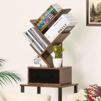 Latitude Run® Small Bookshelf With Drawer,3 Tier Tree Book Shelf,Wood Desk Bookshelves,Modern Free Standing Desktop Disp