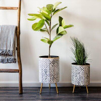 Bungalow Rose Bantu Round Metal Modern Indoor Pot Planter Set