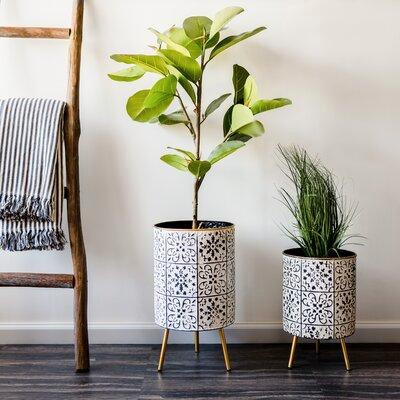Bungalow Rose Bantu Round Metal Modern Indoor Pot Planter Set in Patio & Garden Furniture