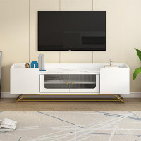 Everly Quinn Sleek Design TV Stand With Fluted Glass, Contemporary Entertainment Centre For Tvs Up To 65", Faux Marble T