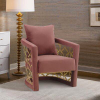 Everly Quinn Christoval Blush Fabric Upholstered Accent Chair With Brushed Gold Legs