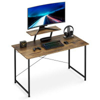 Inbox Zero Computer Desk With Fixed Monitor Stand, Black Metal Frame