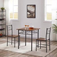 17 Stories Vintage-inspired 3-piece Kitchen Dining Set With Sturdy Wood Table & 2 Retro Brown Chairs For Cozy Meals