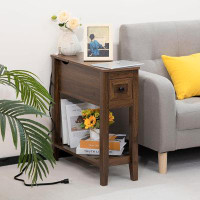 Millwood Pines End Table With Movable Top And Charging Station, Narrow Side Table With Storage Cabinet And USB, Sofa Tab