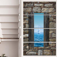 Design Art 'Window Open to Sailing Boat' 4 Piece Graphic Art on Wrapped Canvas Set