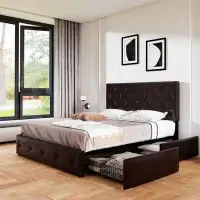Red Barrel Studio Structure de lit double avec 4 tiroirs de rangement et tête de lit à hauteur réglable, conception capi