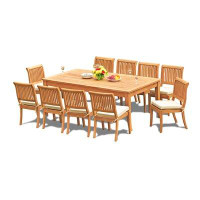 Rosecliff Heights New 11 Pc Luxurious Grade-A Teak Dining Set - 122" Masson Rectangle Table , 2 Stacking Arbour Arm & 8