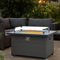 Latitude Run® 43 In. Rectangular Propane Fire Pit Table, 50,000 BTU Outdoor Wicker Fire Pit Table