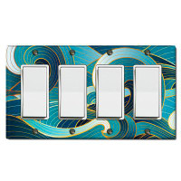 WorldAcc Metal Light Switch Plate Outlet Cover (Chevron Blue Wave Pattern - Quadruple Rocker)