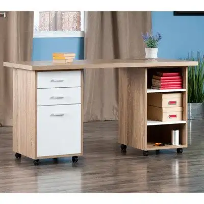 Latitude Run® TDC Kenner 3-Pc Modular Desk Set; Reclaimed Wood and White