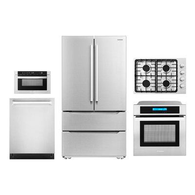 Cosmo 5 Piece Kitchen Package with French Door Refrigerator & 30" Gas Cooktop & Wall Oven in Refrigerators