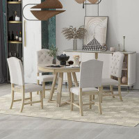 Wildon Home® 5-Piece Retro Functional Dining Set, Round Table With A 16"W Leaf And 4 Upholstered Chairs For Dining Room