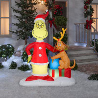 Gemmy Industries Airblown-Grinch and Max w/Presents-LG Scene-Dr. Seuss