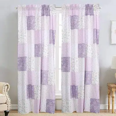 One Allium Way Love Of Lilac Lavender Floral Orchid Square Patchwork Straight Purple Rod Pocket Window Curtain Panel/dra