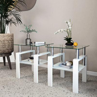 Wrought Studio Set Of 2, Modern Tempered Glass Tea Table Coffee Table End Table, Square Table For Living Room, Transpare