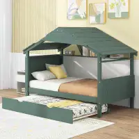 Harper Orchard Wood Twin Size House Bed with Trundle and Storage