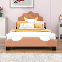 Zoomie Kids Leather Upholstered Platform Bed with Headboard and Slats