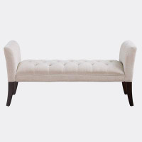 Winston Porter Bed end bench, button tufted design, bedroom entrance bench with armrest and solid wood legs