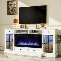 Red Barrel Studio Johandry Farmhouse 68" Electric Fireplace TV Stand for TVs up to 78" with Drawers & Cabinet