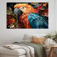 Bay Isle Home™ Red Parrot Parrots Parade - Animals Canvas Prints - 4 Panels