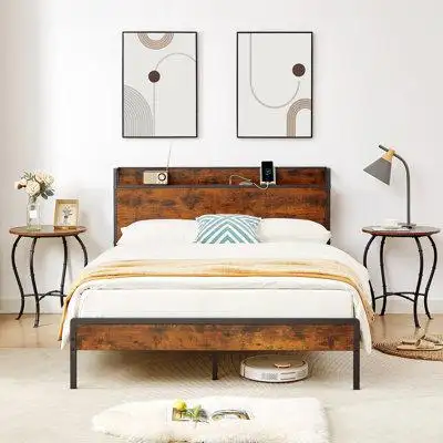 17 Stories Bed Frame with Charging Station
