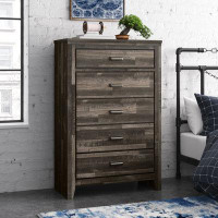 Steelside™ Chest With 5 Drawers And Butcher Block Design, Rustic Grey
