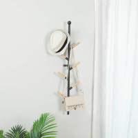 Latitude Run® Wall Mounted Coat Rack Splicable Metal & Wood Hat Hanger Rack With 8 Hooks, 3-In-1 Tree Hanger Organizer F