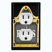 WorldAcc Metal Light Switch Plate Outlet Cover (Paris Chest Box Frame Yellow Black - Single Toggle)