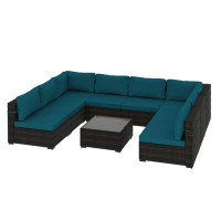 Latitude Run® Corinne 9 PCS Patio Furniture Set  Wicker Conversation Set w/ Coffee Table Cushion