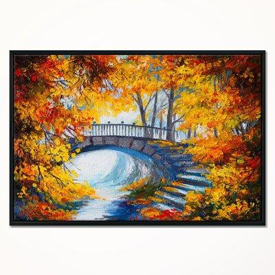 East Urban Home 'Fall Forest with a Bridge' Framed Oil Painting Print on Wrapped Canvas in Arts & Collectibles